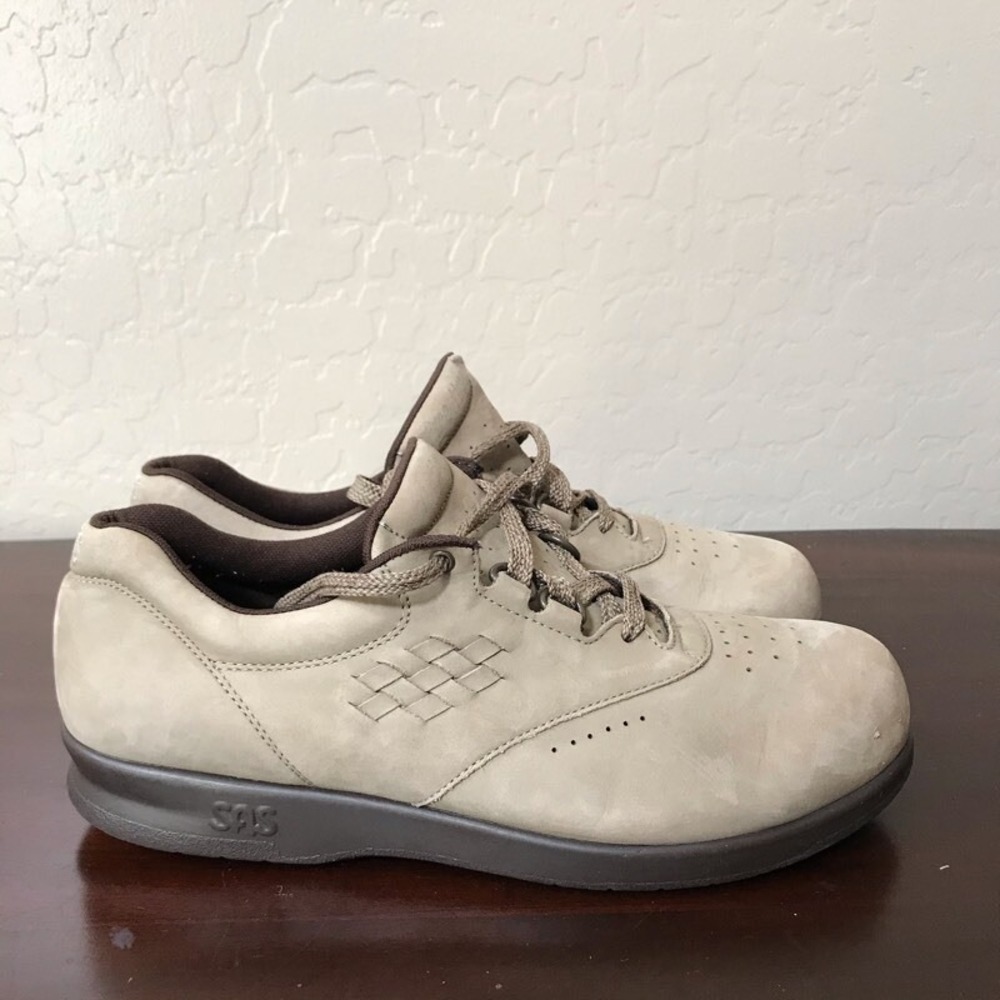 Sas Womens Free Time Walking Shoes Beige Low Top Lace Up 9N